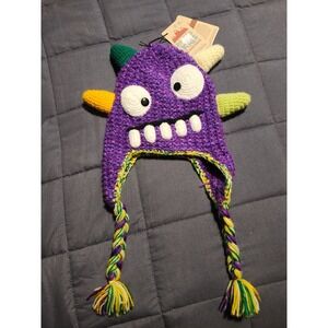 Andes Kids Hat/Beanie, Hand Knitted in Peru and Bolivia, Purple Monster